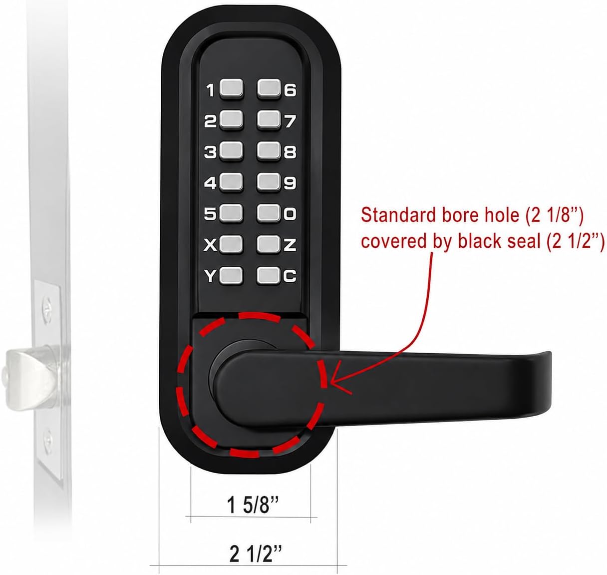 JOUNJIP Single-Sided Keyless Entry Door Lock - Bump Key Proof Mechanical Door Lock with Lever Handle - [Square Spindle] Easier Install - (Matte Black) - Outdoor Gate Lock with Keypad and Passage Mode