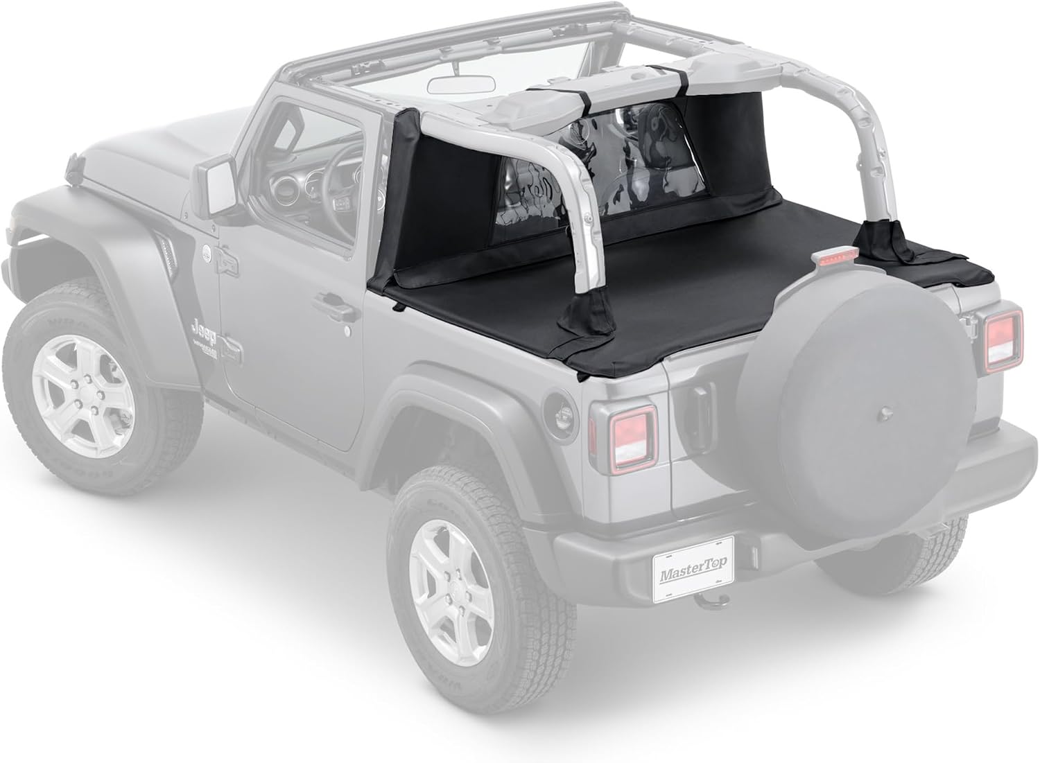 MasterTop Tonneau Cover & Wind Stopper Combo, Black MasterTwill - Fits Jeep Wrangler JL 2-Door 2018-2024 Hard Top Models - Wind Breaker Blocks Backdrafts - Keeps Cargo Area Clean