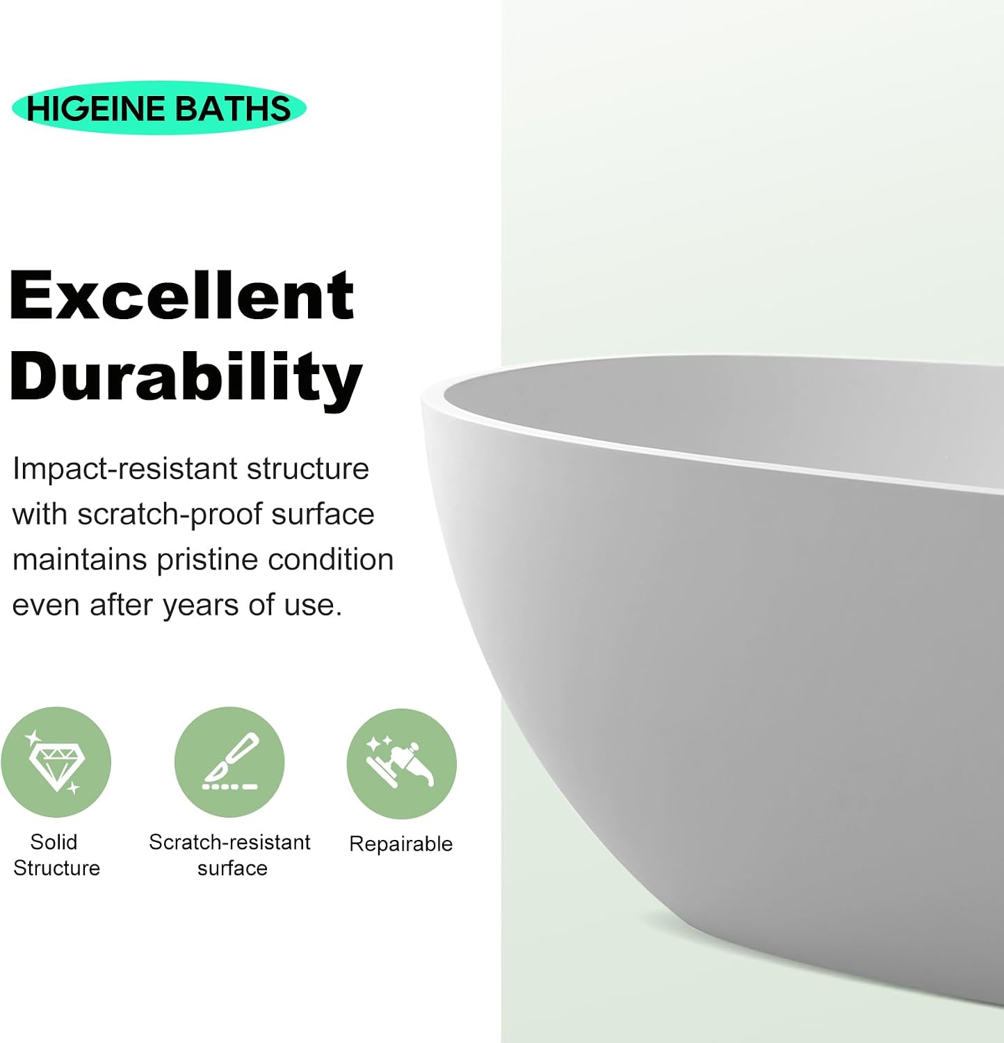 59' Premium Matte White Solid Surface Freestanding Bathtub, Upgraded Modern Design Stand Alone Bath Tub with Overflow and Pop-up Drain