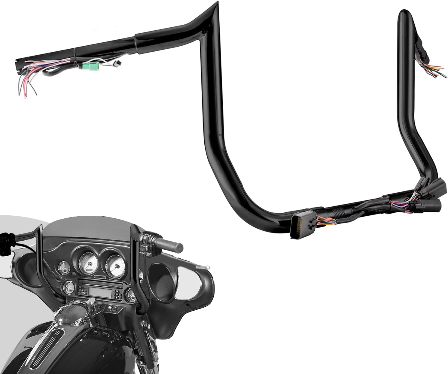 Wsays Pre-Wired Handlebar 10' Rise Bagger Meathook Ape Bar-Sharp Handlebar Compatible with Harley Touring Street Glide Electra Glide Ultra Limited 2008-2013 Black
