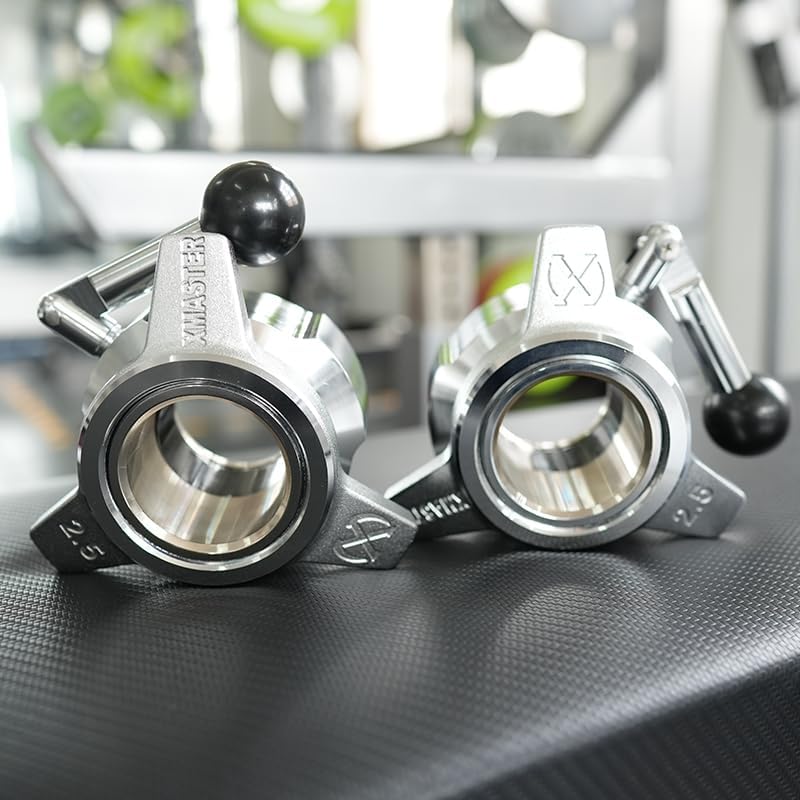 xmaster Competition Barbell Collars, Ball-Lever Lock, Solid Steel 5kg Pair for 2' Olympic Bar | Competition Calibrated Ball-Lever Lock Solid Billet Steel Hard Chrome Finish 5kg/Pair (2.5kg Each) For 2' Olympic Bars