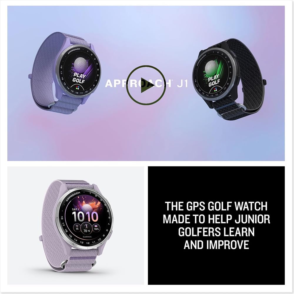 Garmin Approach J1 Silver Aluminum Bezel with Lilac ComfortFit Fabric Band 010-03898-10 Bundle with 26‑Month Protection Plan, 3X Deco Essentials Silicone Dust Cover and 2X Screen Protector