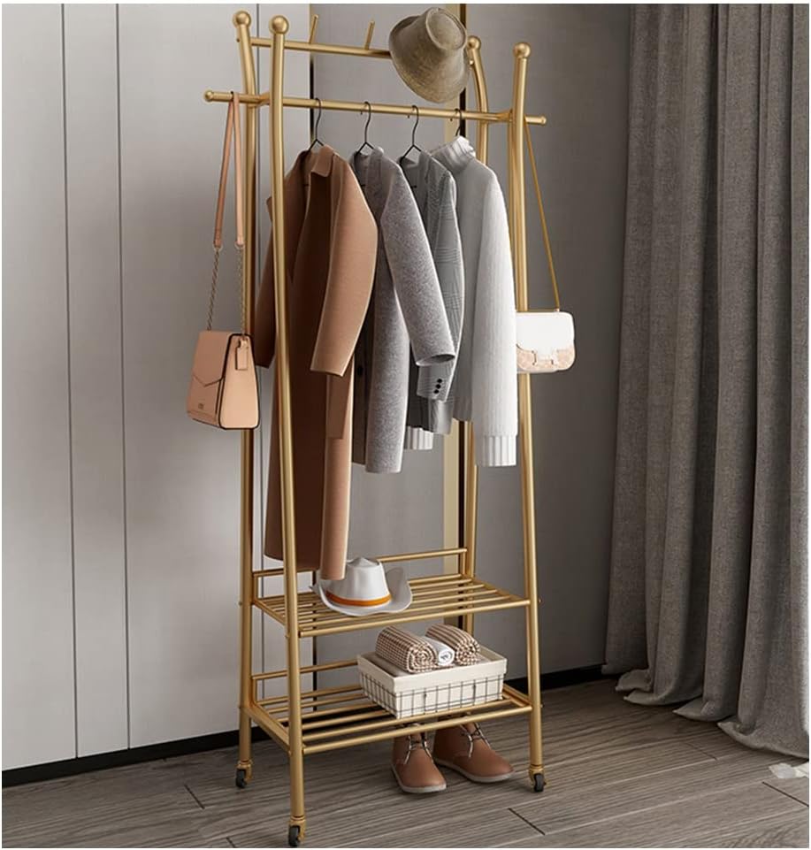 Freestanding Double Rod Garment Rack, for Hanging Clothes, Heavy Duty Clothes Rails with Bottom Shelf,60 * 35 * 175cm