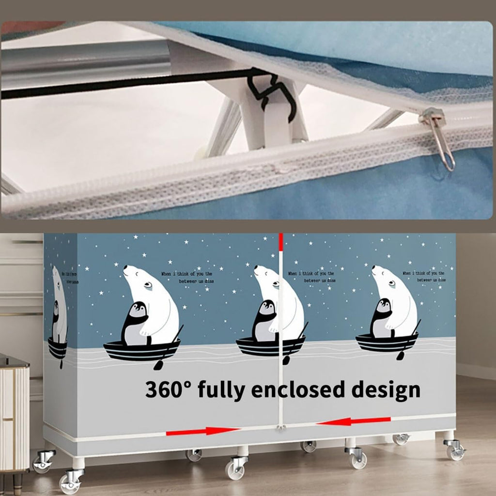 Closet Wardrobe with 360° Wheels 170cm Portable Closet for Bedroom Garment Rack with 2 Clothes Rail and Fabric Cover 6 Compartments (Color : D, Size : 200x45x170cm)