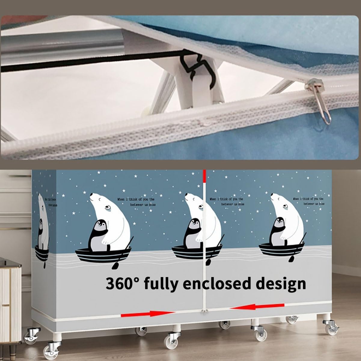 Closet Wardrobe with 360° Wheels 170cm Portable Closet for Bedroom Garment Rack with 2 Clothes Rail and Fabric Cover 6 Compartments (Color : D, Size : 200x45x170cm)