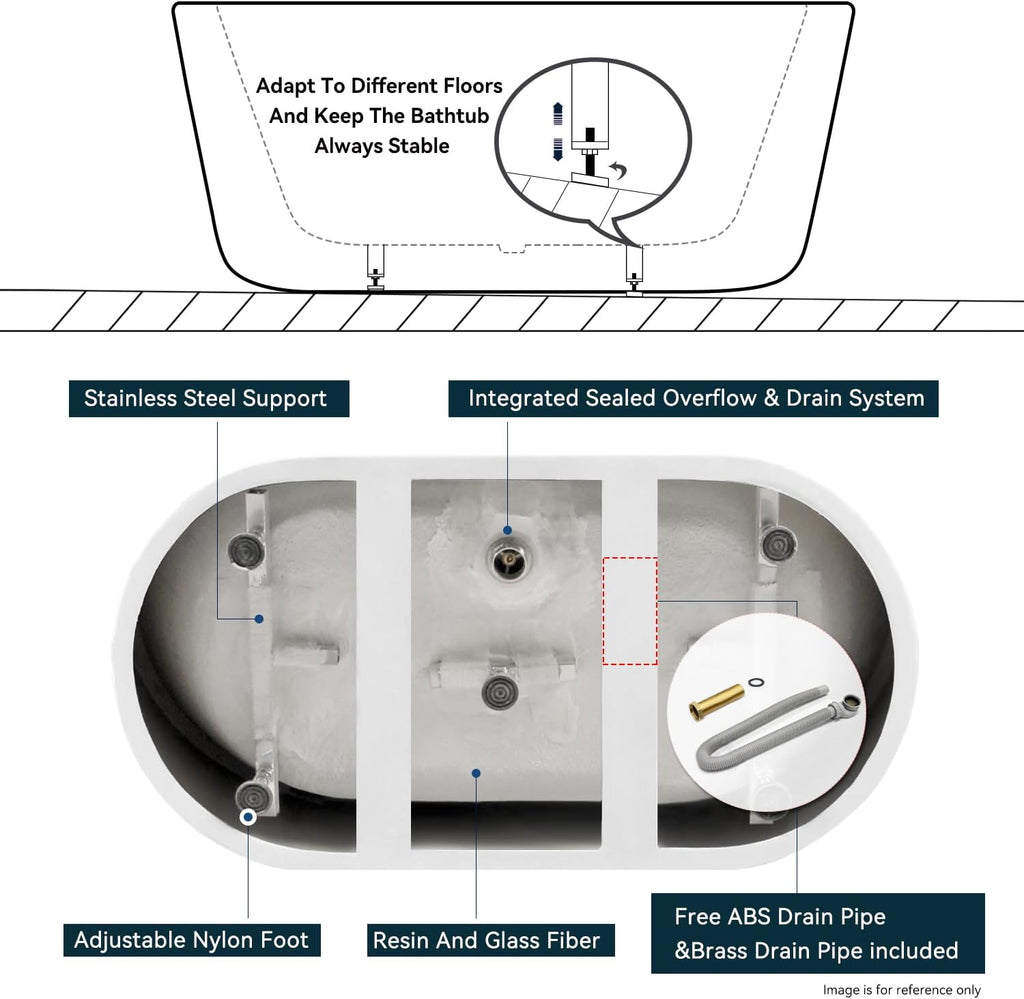 FerdY 47' Acrylic Freestanding Bathtub, Contemporary Soaking tub with Polished Gold Drain & Overflow, Elegant Oval Shape, cUPC Certified, Bali