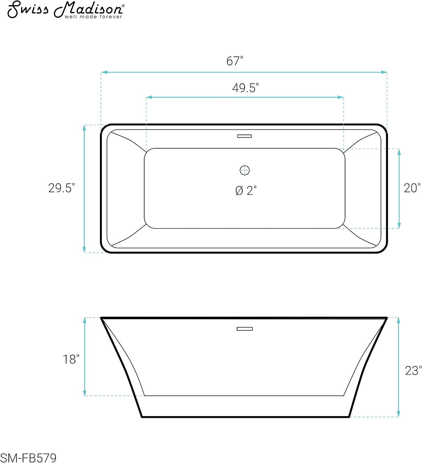 Swiss Madison SM-FB579 St Tropez 67' Rect. Bathtub