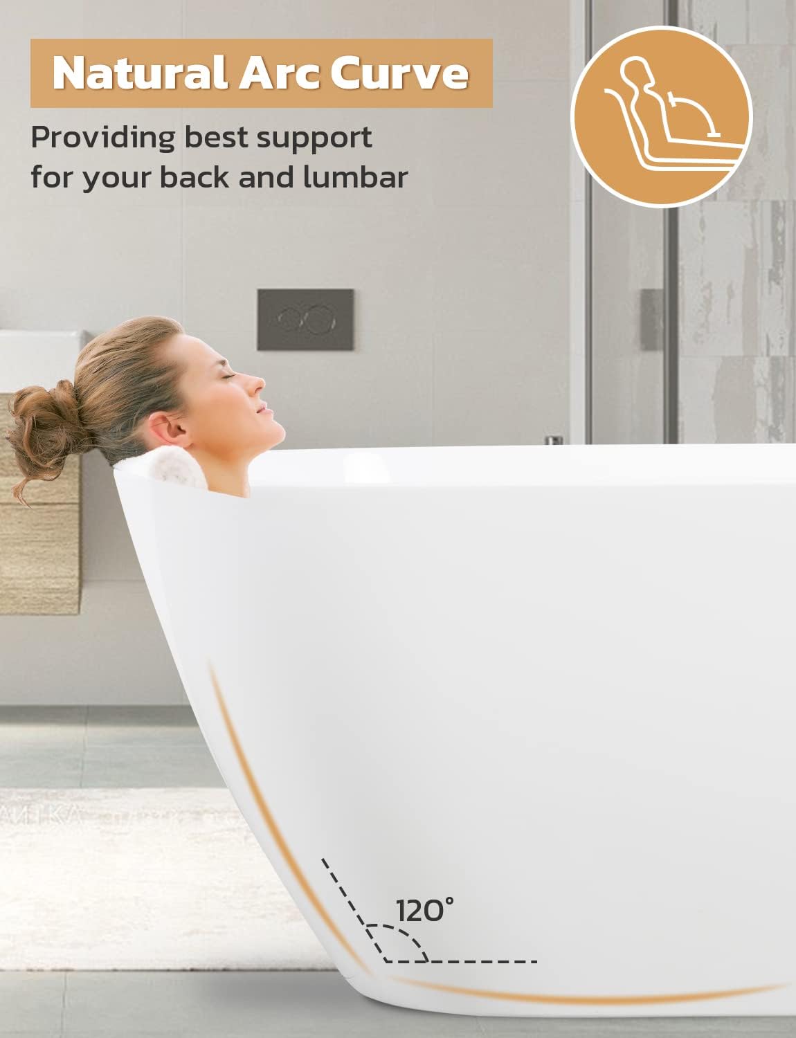 Zevemomo 63 inch Freestanding Bathtub, Acrylic Free Standing Soaking Bathroom Tub with Brushed Nickel-Finished Overflow and Anti-Clogging Drain, Easy Installation, White