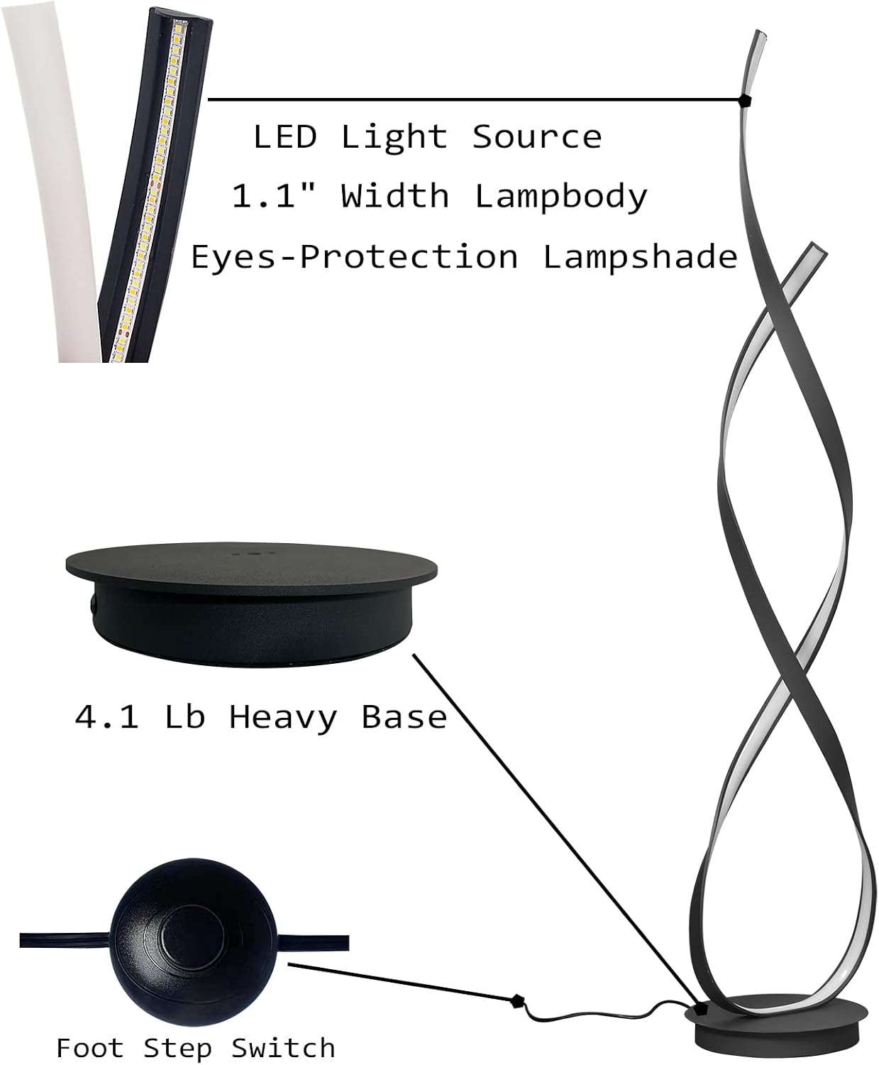 40W 4000LM 54.3 inches Black Floor Lamp for Living Room Bedroom with 3 Color Temperature Remote Control (Black)