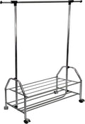 Adjustable Height and Width Rolling Metal Clothes Rack,Chrome Metal Clothes Rack Extendable Bar,Standard Rod Clothing Garment Rack, Rolling Clothes Organizer on Wheels for Hanging Clothes, Chrome