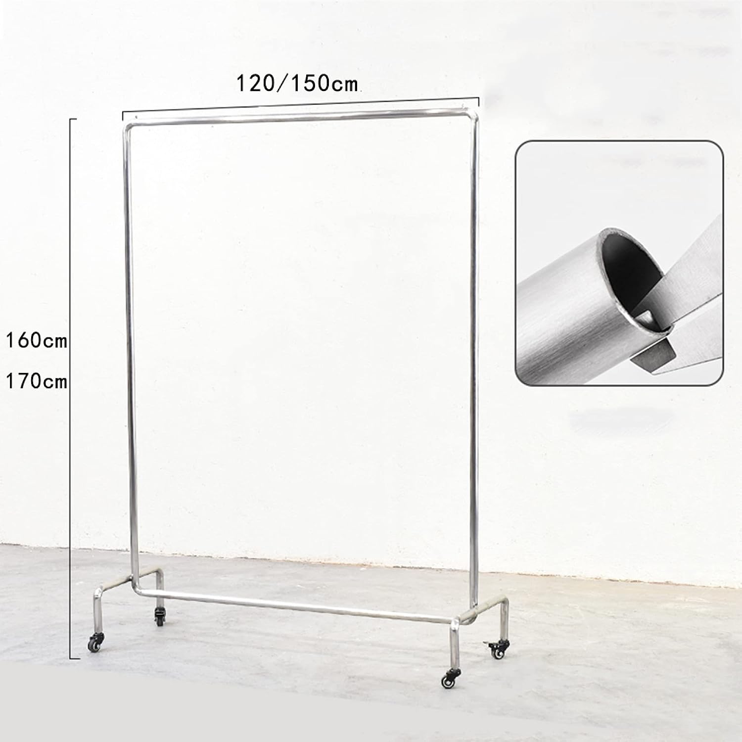 Clothing Display Rack Clothing Display Rack, Heavy-Duty Industrial Clothes Rail, Movable Monorail Metal Garment Rack, Non-Slip Hanging Rail, Universal Wheel(