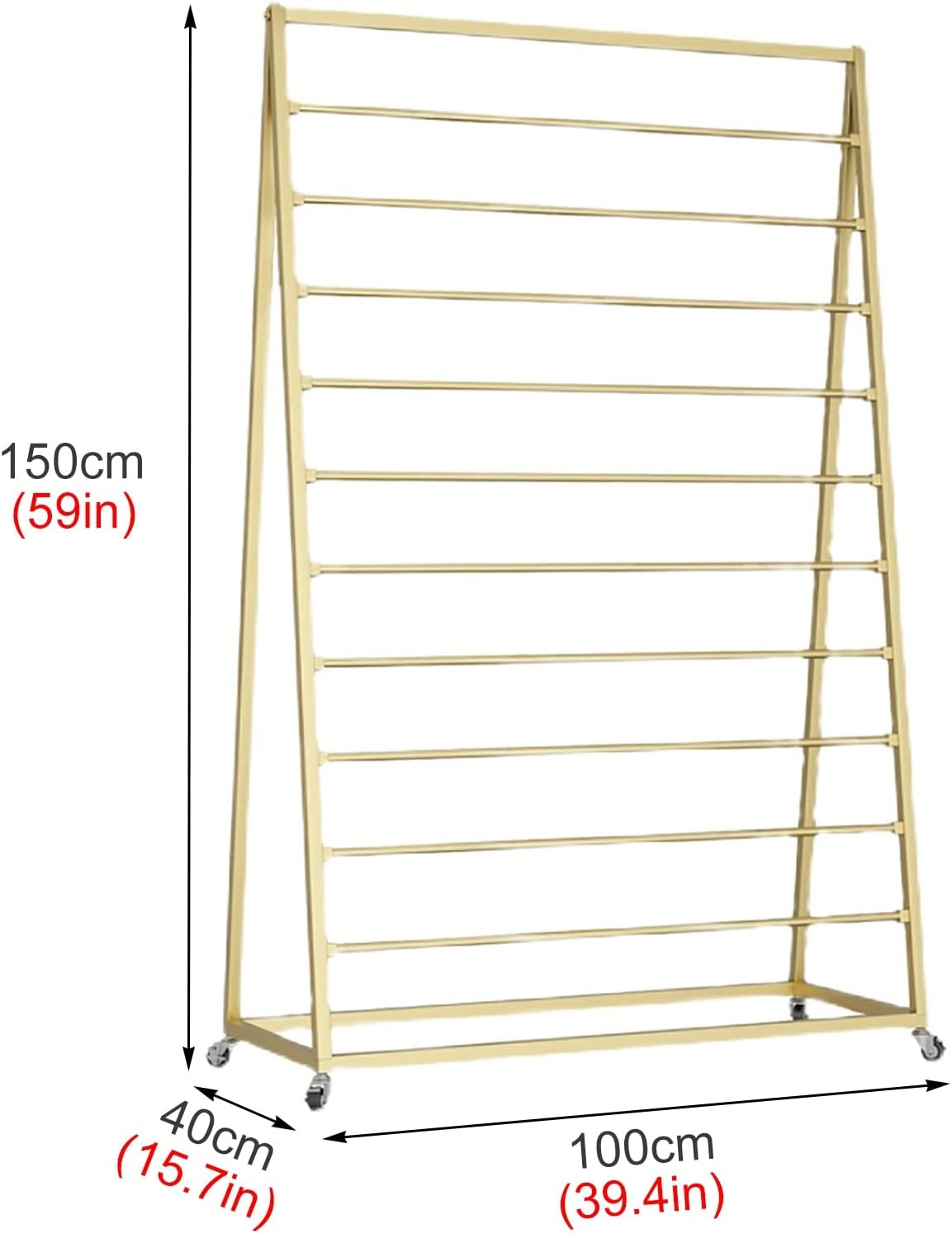 Rolling Scarf Rack Display Stand on Wheels, Floor Standing Metal Scarf Multi-Purpose Holder Organizer for Shawl/Belts/Ties/Pants/Cloths, Large Capacity (Gold)