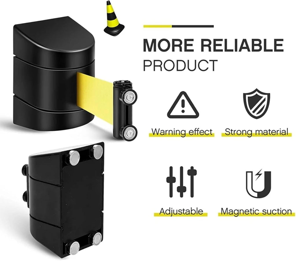Wall-Mounted Retractable Warning Belt,Retractable Magnetic Belt Barrier - 3 Meters Wall-Mounted Crowd Control Safety Cordon for Queue Management, Event Planning & Public Gatherings - Perfect
