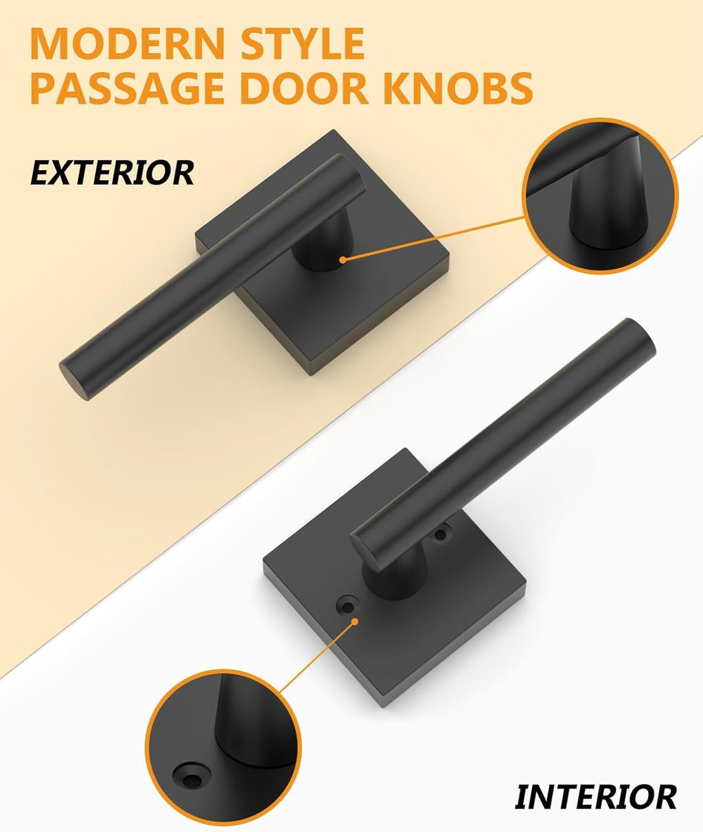 Asidrama 8 Pack Black Passage Door Handles, Door Lever with Door Knobs Indoor for Bedroom or Bathroom, Heavy Duty Door Handles Interior with Locks for Left Right Sided Doors