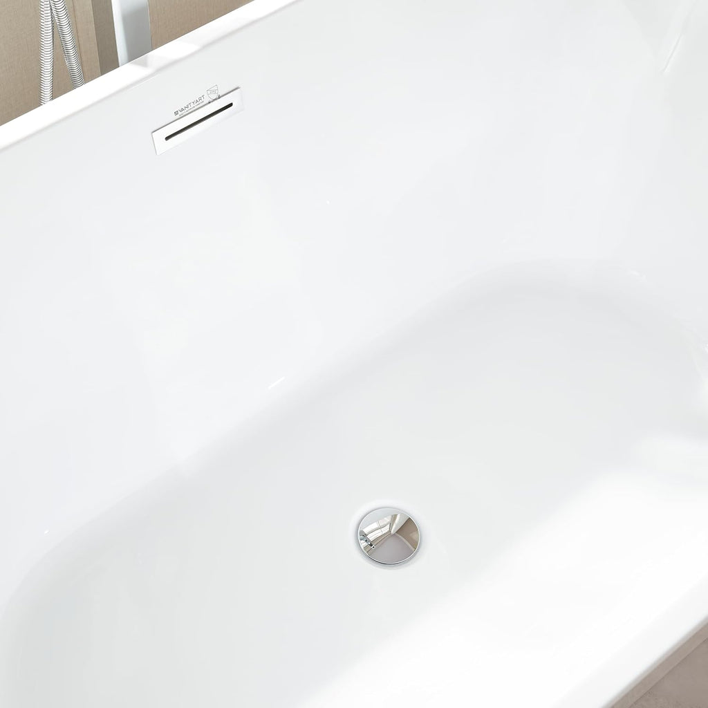 Vanity Art 59' Free Standing Tub Non-Slip Contemporary Design Freestanding Bathtub Soaking Tub with Overflow and Pop-up Drain, UPC Certified