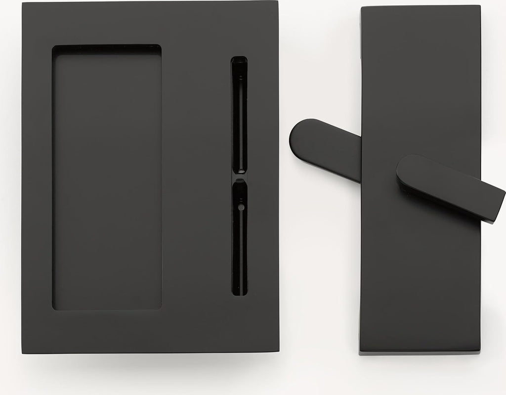 Emtek 222202 Modern Rectangular Surface Jamb Mounted Privacy Lock with Flush Pull and Integrated Strike for Barn Doors - Flat Black