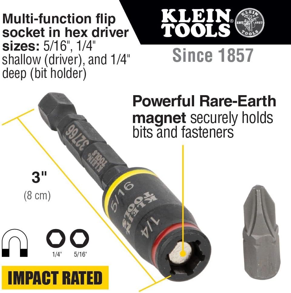 Klein Tools 41-Piece Hand Tool Kit and 3-In-1 Impact Flip Socket Set - Pliers, Screwdrivers, Nut Drivers, Wire Strippers, Testers, Tape Measure, and More