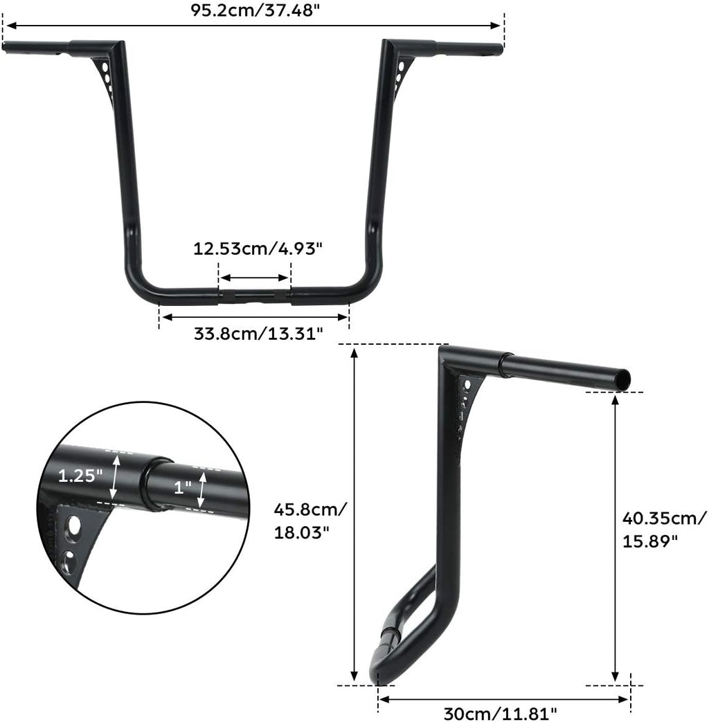 TCT-MOTORPARTS 18' Rise Ape Hangers Bars 1-1/4' Handlebars Fit for Harley Touring Electra Street Glide, Ultra Limited and Tri Glide models, Dressers, Baggers