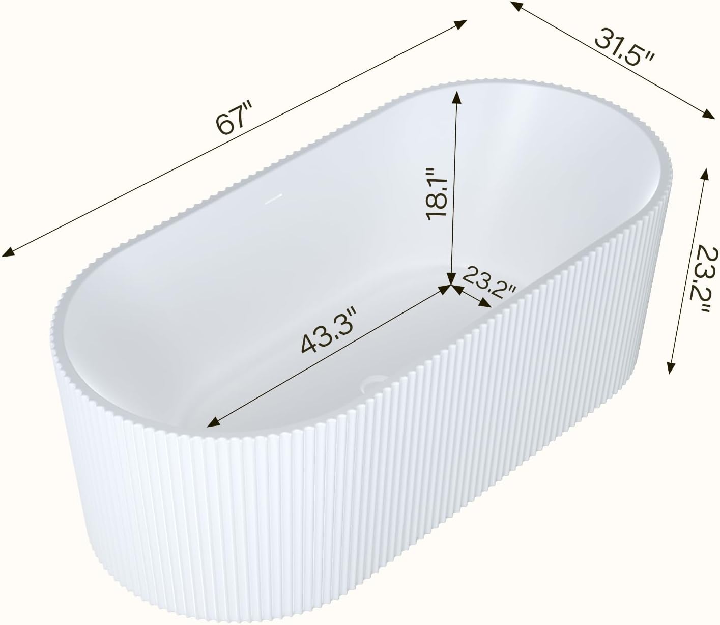 67' Modern Freestanding Bathtub,V Shape Freestanding Soaking Acrylic Bathtub,Unique Design Pleated Tub with Chrome Drain and Classic Slotted Overflow,Cupc Certified,Gloss White