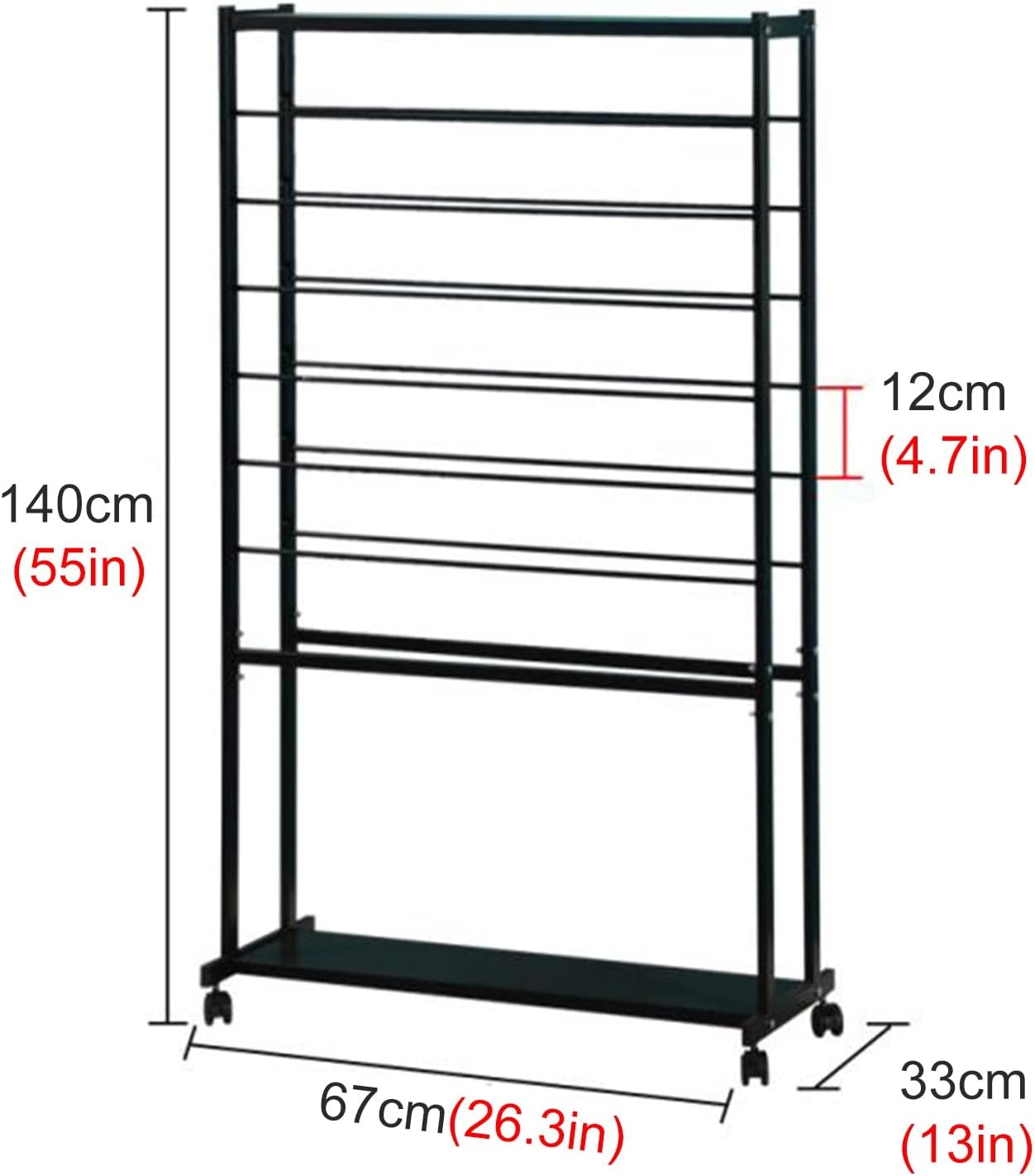 Rolling Wrapping Paper/Ribbons Rack Stand, Metal Uprigth Scarf Storage Organizer with Wheels, 7 Tier Double-Sided Display Holder for Flower Shop (White)
