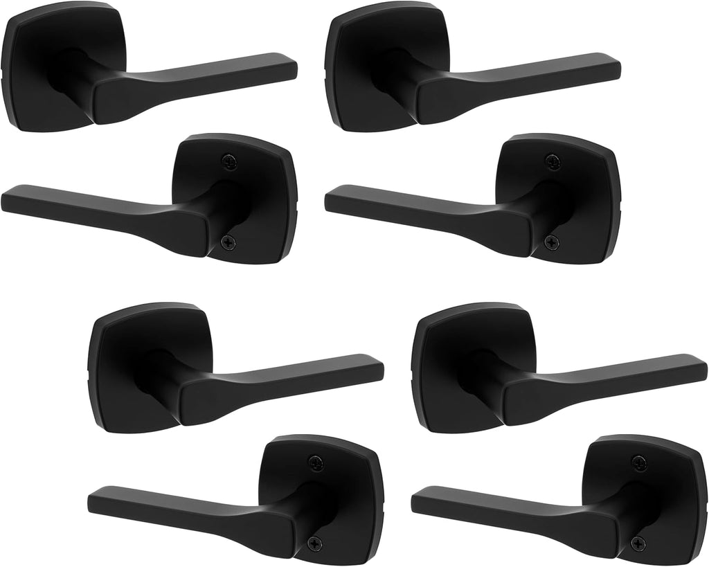 Kwikset Tripoli Lever Interior Passage Door Handle, Lever for Closet and Hallway Doors, Reversible Non-Locking Handle Lever, Matte Black, with Microban Protection (Pack of 4)