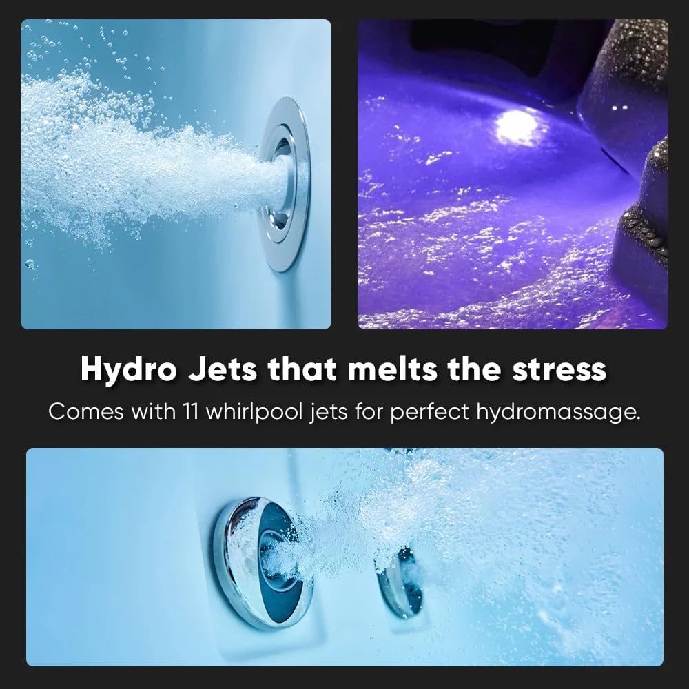 60' Acrylic Freestanding Whirlpool Bathtub Contemporary Soaking Tub Hydro Massage with Center Drain, Chromatherapy, Water Jetted and Air Bubble, Built-in ambient lighting