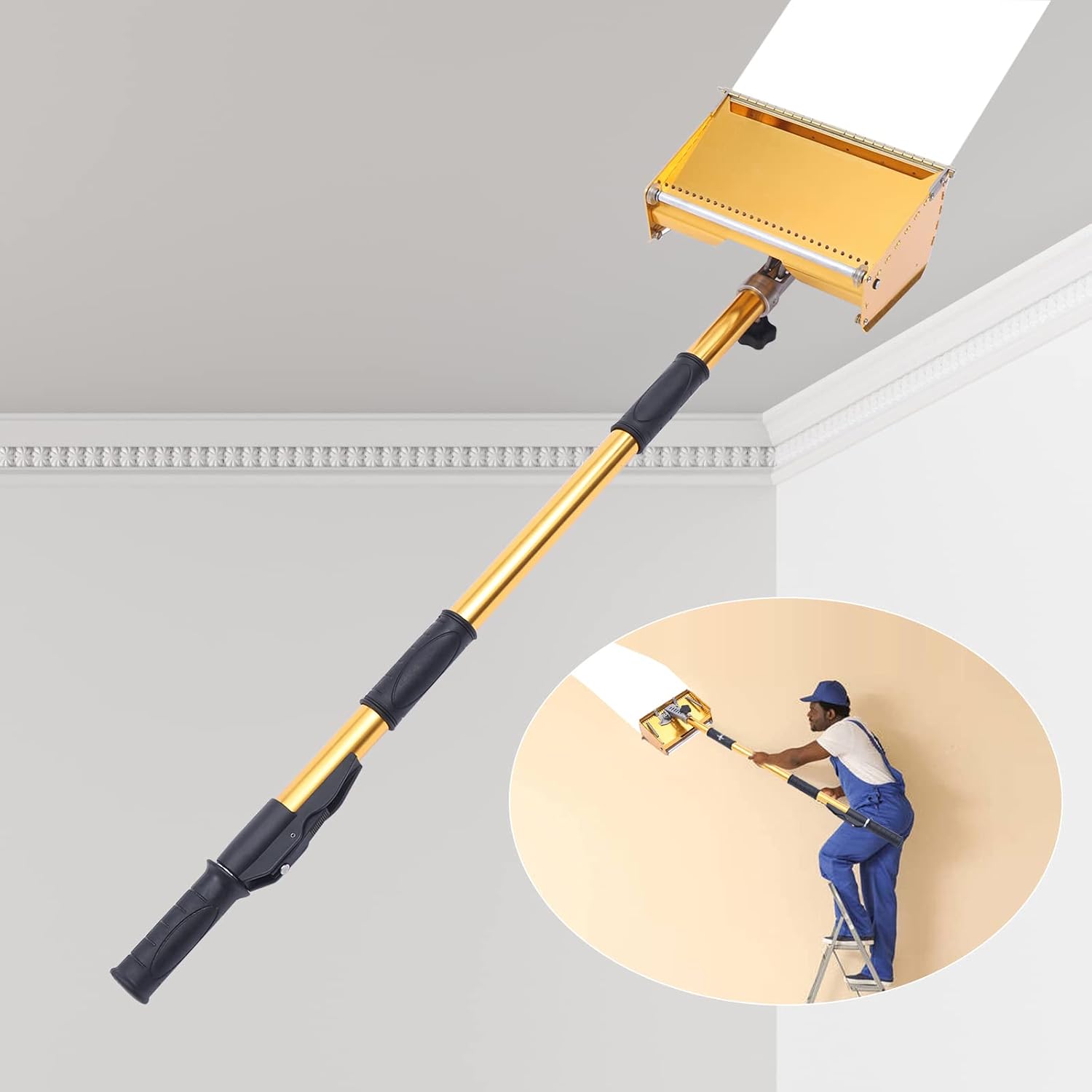 Professional Drywall Taping Tool 9.8' Flat Finish Box Set with 40''-64'' Extendable Handle Aluminum Drywall Flat Finishing Box Tool
