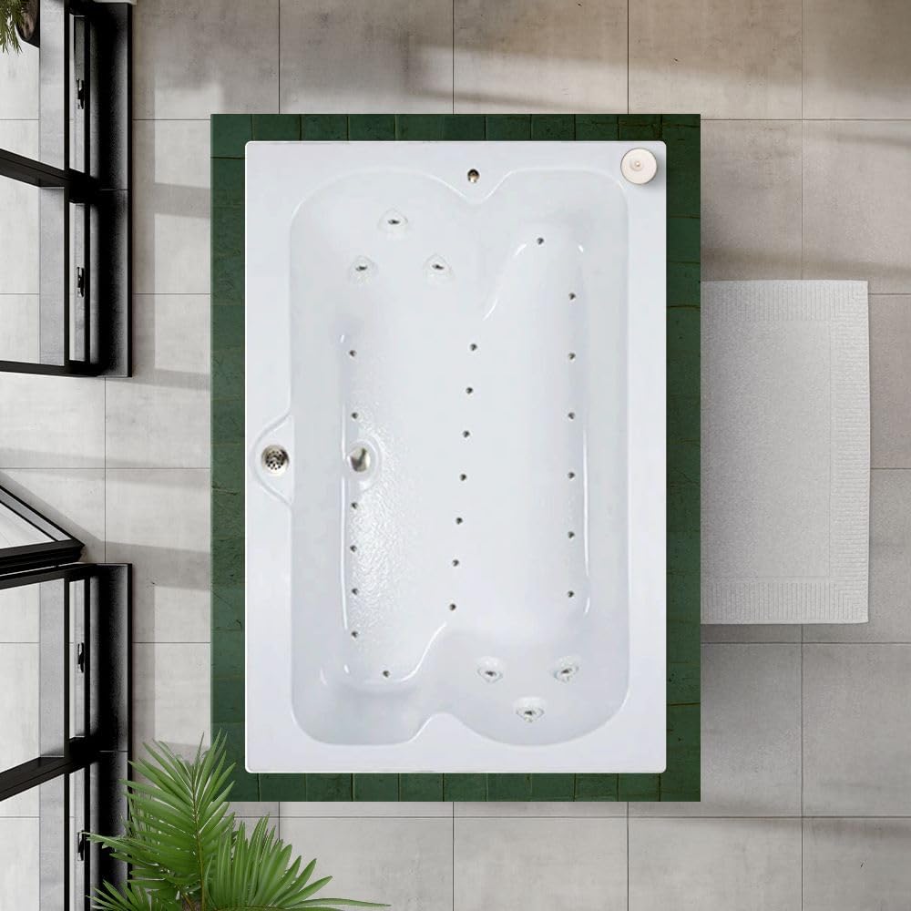 60 in. x 48 in. Elite Series Acrylic Rectangular Drop-In Air Massage Bathtub with Center Drain in White