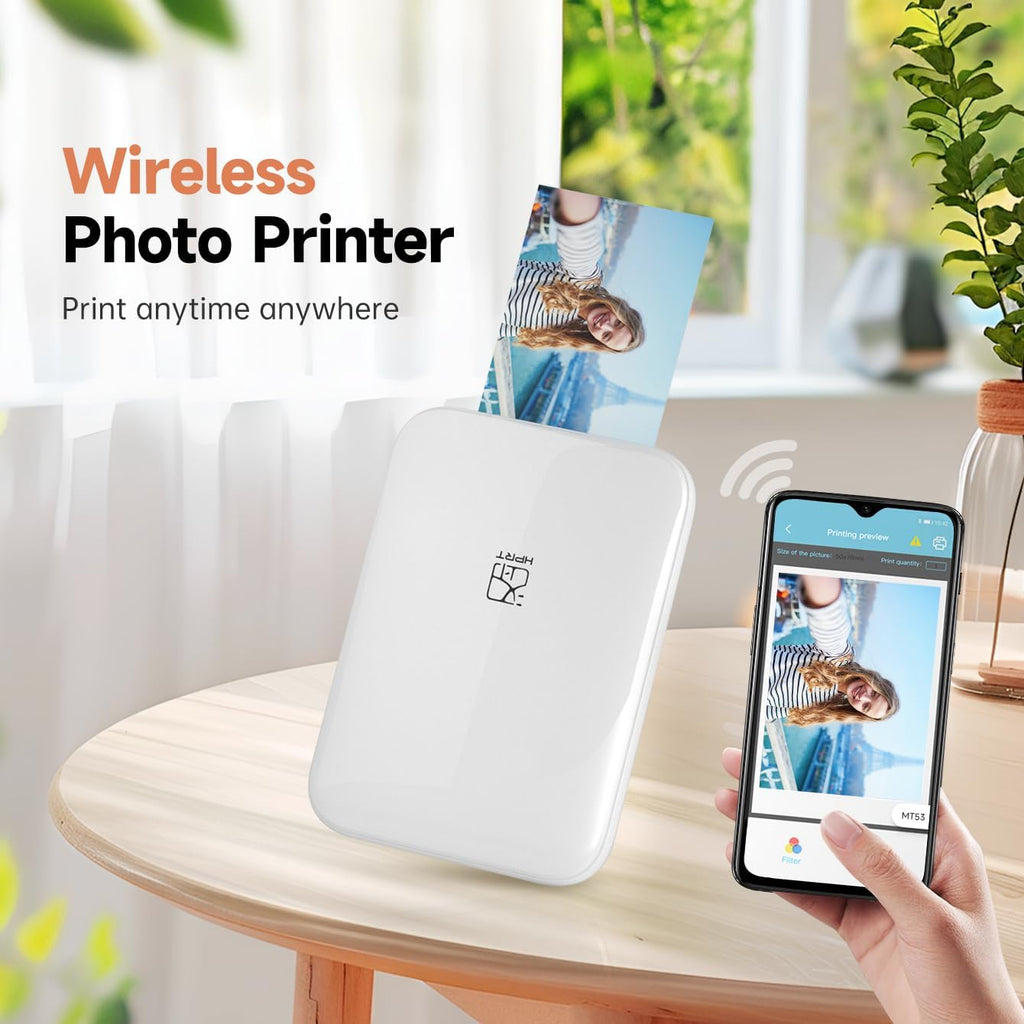 HPRT MT53 Mini Photo Printer with 50 Sheets Adhesive Paper, 2x3 Instant Portable Color Printer, Compatible with iOS & Android, Bluetooth Small Printer for Smartphones & iPhone