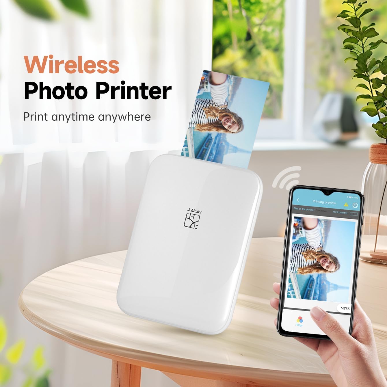 HPRT MT53 Mini Photo Printer with 50 Sheets Adhesive Paper, 2x3 Instant Portable Color Printer, Compatible with iOS & Android, Bluetooth Small Printer for Smartphones & iPhone