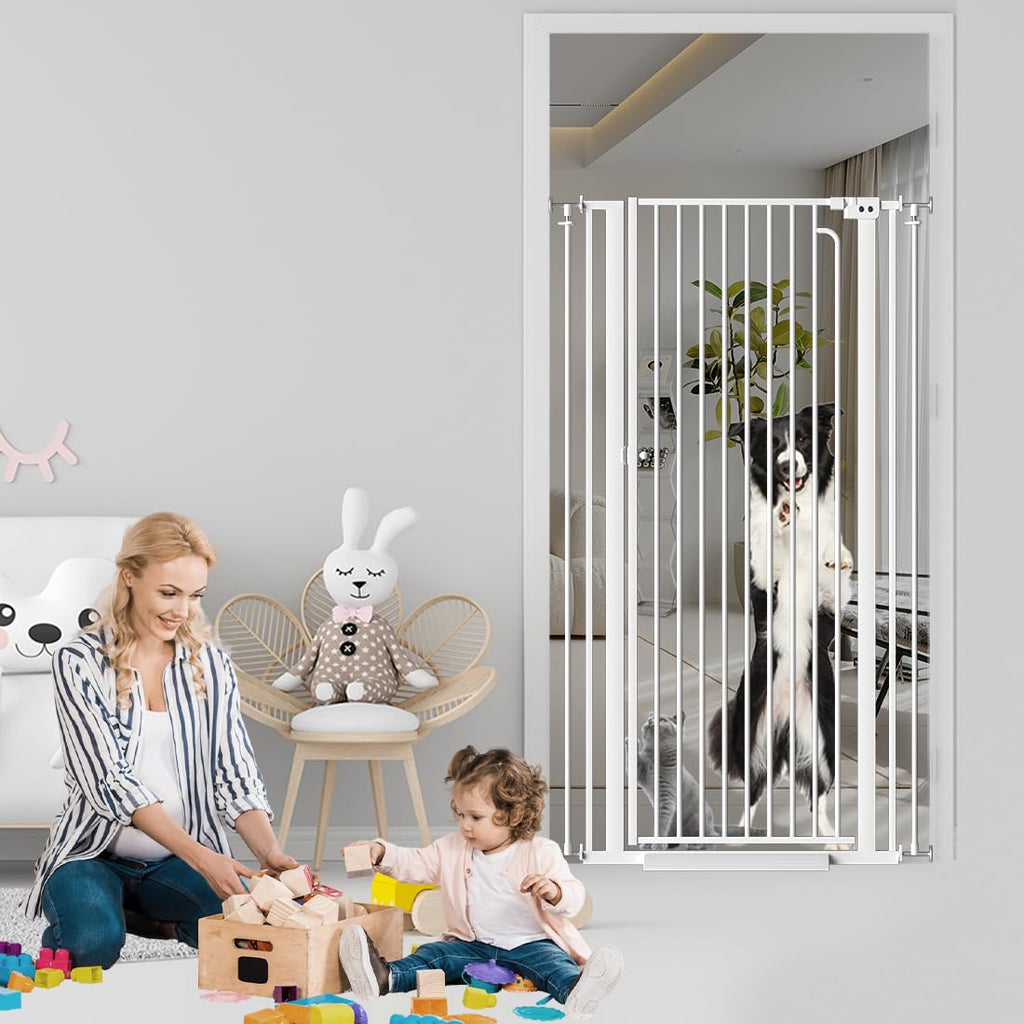 Extra Tall Cat Gate, Tall Safety Baby Gate for Doorways & Stairs, Easy Install Pressure Mounted Dog Gates, Auto-Close Walk Thru Pet Gate for The Babies