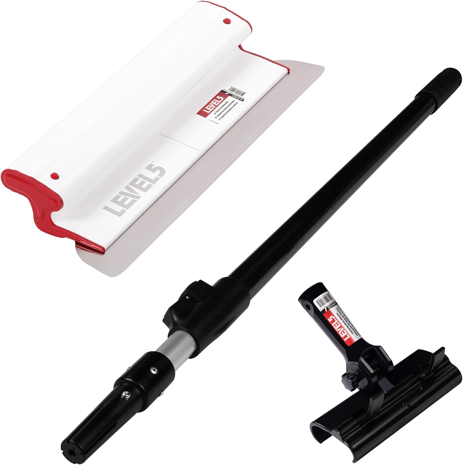 LEVEL5 Composite Skimming Blade Combo, 16' Blade + 38.5' - 63' Extension Handle | Smoothing/Knockdown Drywall Knife | Composite Plastic & European Stainless Steel Construction | 5-424C