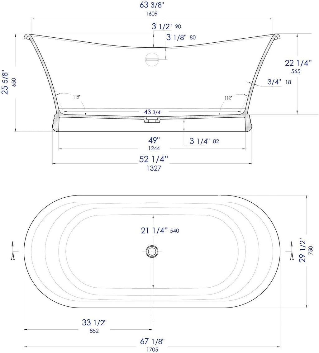 HomeStock 67' Solid Surface Resin Bathtub - White Matte Freestanding Tub