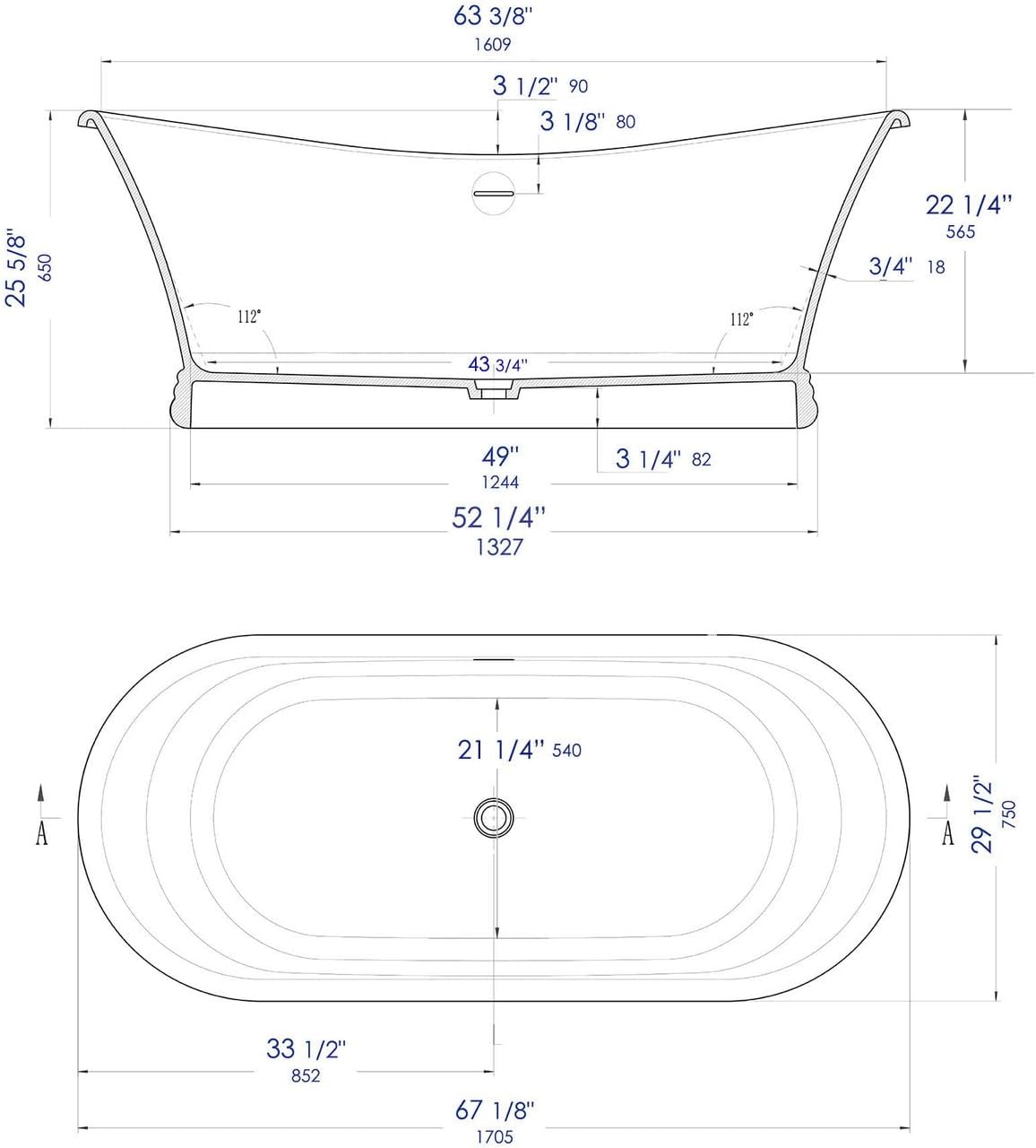 HomeStock 67' Solid Surface Resin Bathtub - White Matte Freestanding Tub