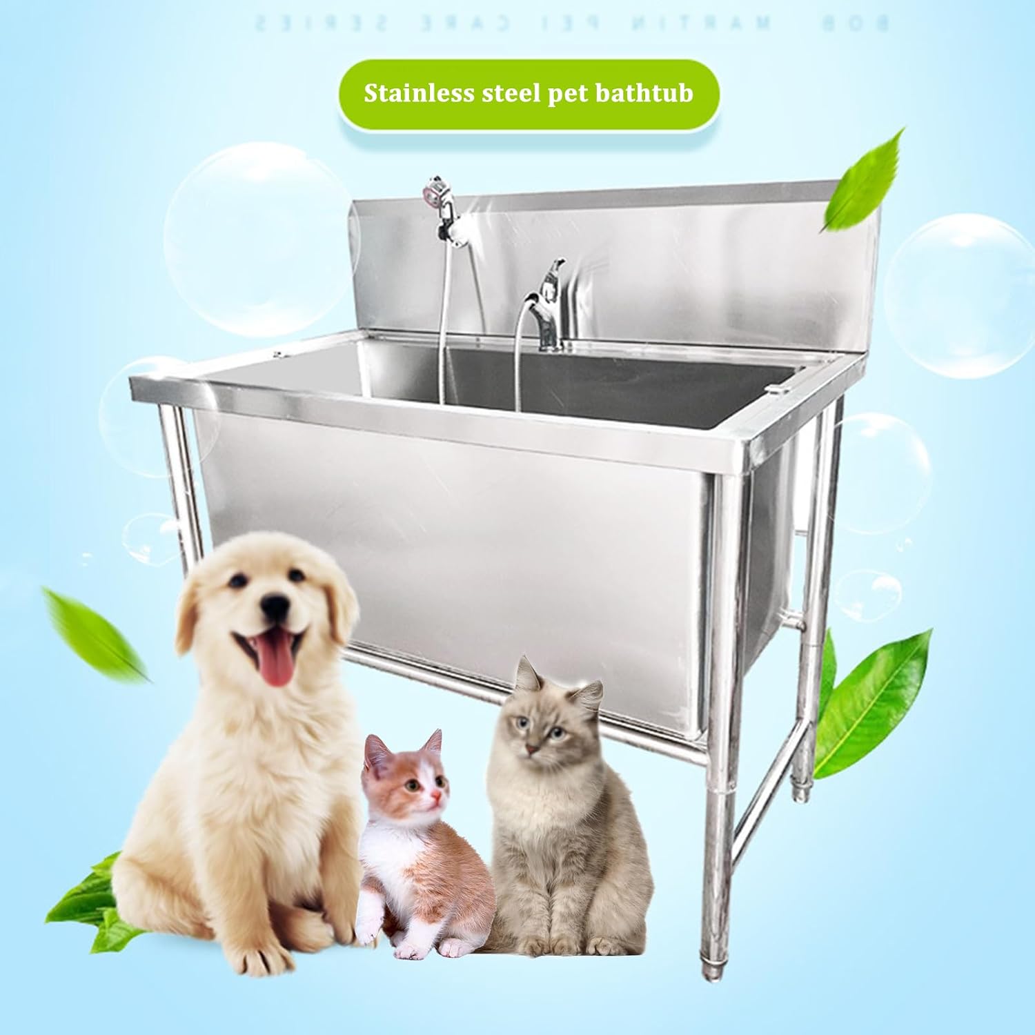 Professional Stainless Steel Dog Bathing Station, Dog Grooming Tub, Freestanding Pet Sink, 39in/100cm