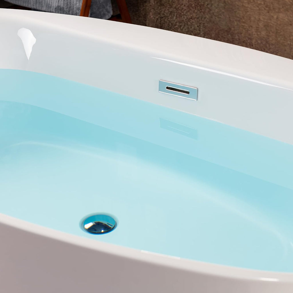 WOODBRIDGE 66' Acrylic Freestanding Bathtub Contemporary Soaking White Tub with Chrome Overflow and Drain，B0027-C