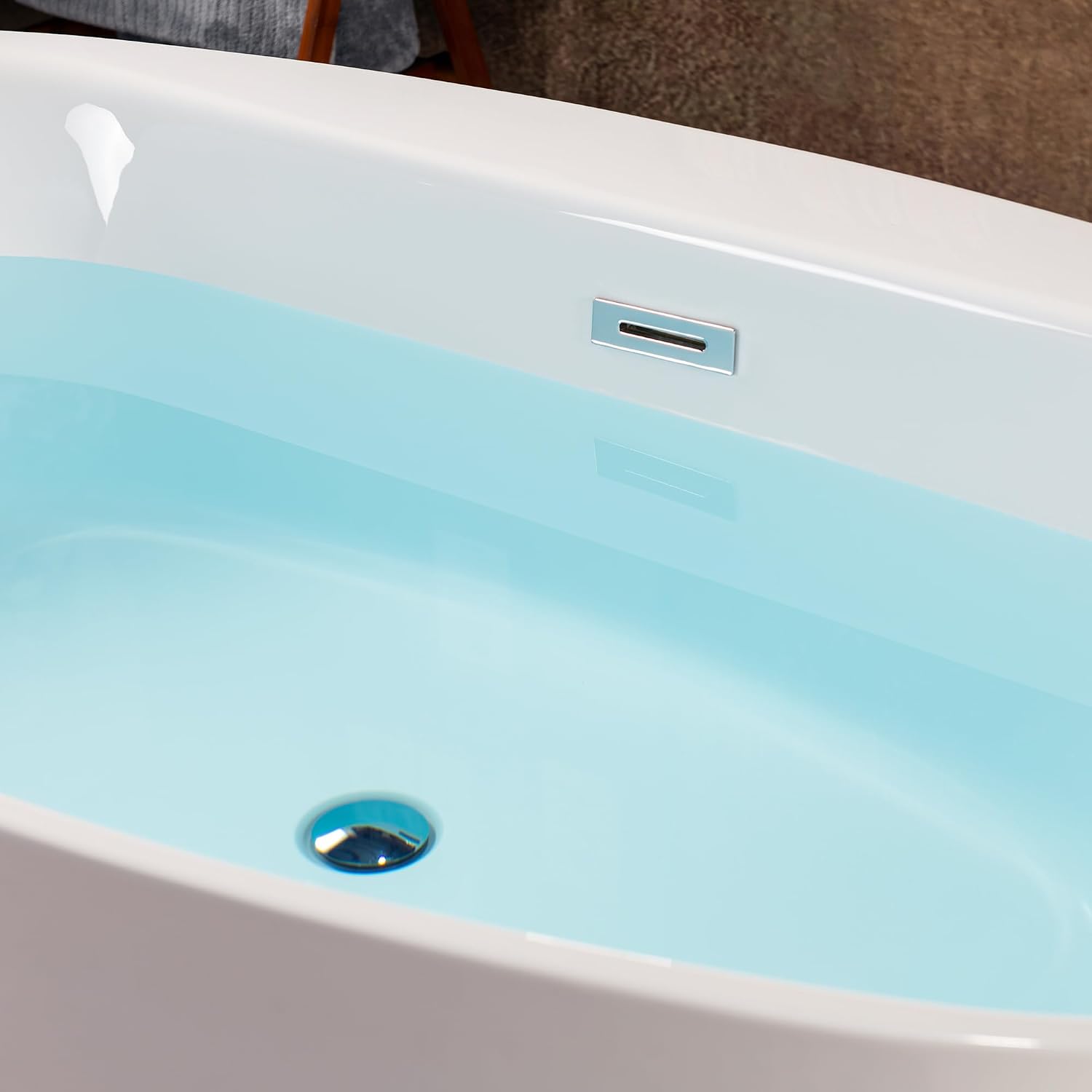 WOODBRIDGE 66' Acrylic Freestanding Bathtub Contemporary Soaking White Tub with Chrome Overflow and Drain，B0027-C