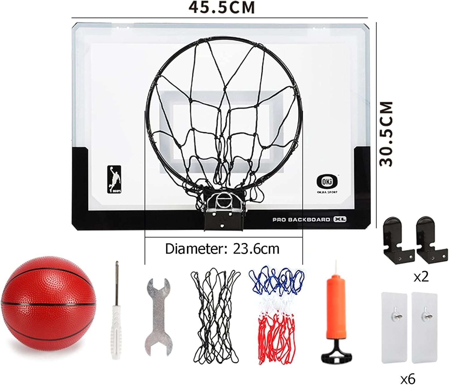 Basketball Rim Indoor Wall-Mounted Basketball Hoop,Children's Adult Mini Basketball Board,Interesting Fitness Training Equipment (Size : 45x30cm)