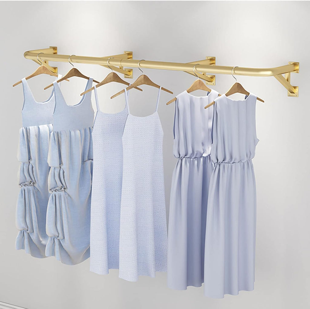 Industrial Gold Pipe Clothing Rack,Boutique Retail Store Wall Ceiling Mounted Clothes Garment Rack,Closet Storage Clothes Hanging Bar,Clothing Display Rack (180cm