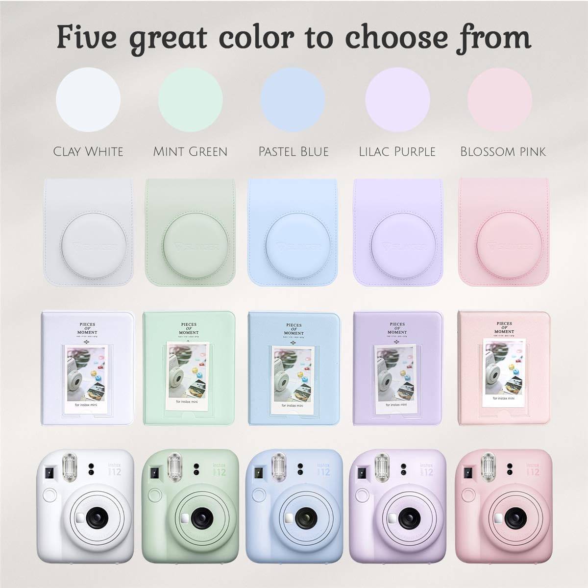 Fujifilm Instax Mini 12 Instant Film Camera, Blossom Pink Bundle with Instax Mini Custom Case, Accessory Kit and Daylight Film, 4x Twin Pack (80 Exposures) ISO 800