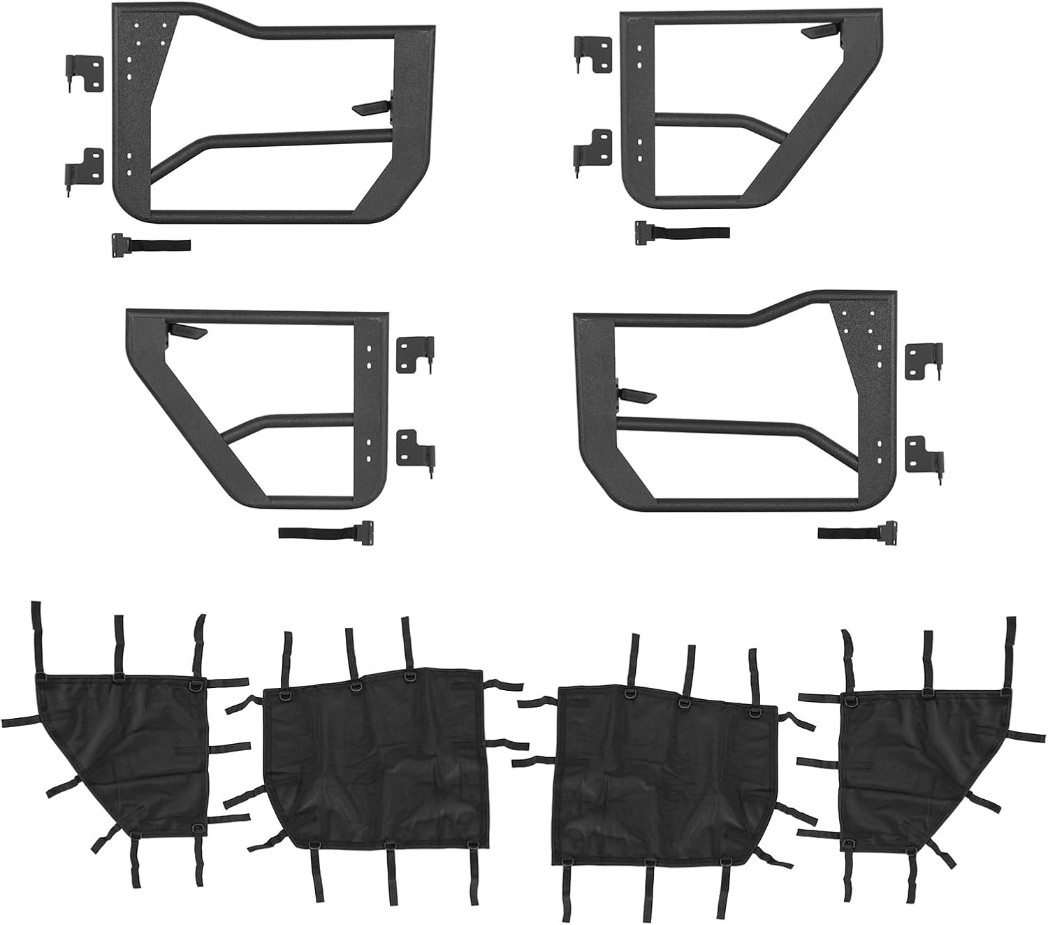 Hooke Road Tube Half Doors for 2018-2026 Jeep Wrangler JL 4-Door & Gladiator JT, with Privacy Mesh, Summer Open-Air Trail Doors, Reduced Dust & Added Cabin Privacy - 4PCS