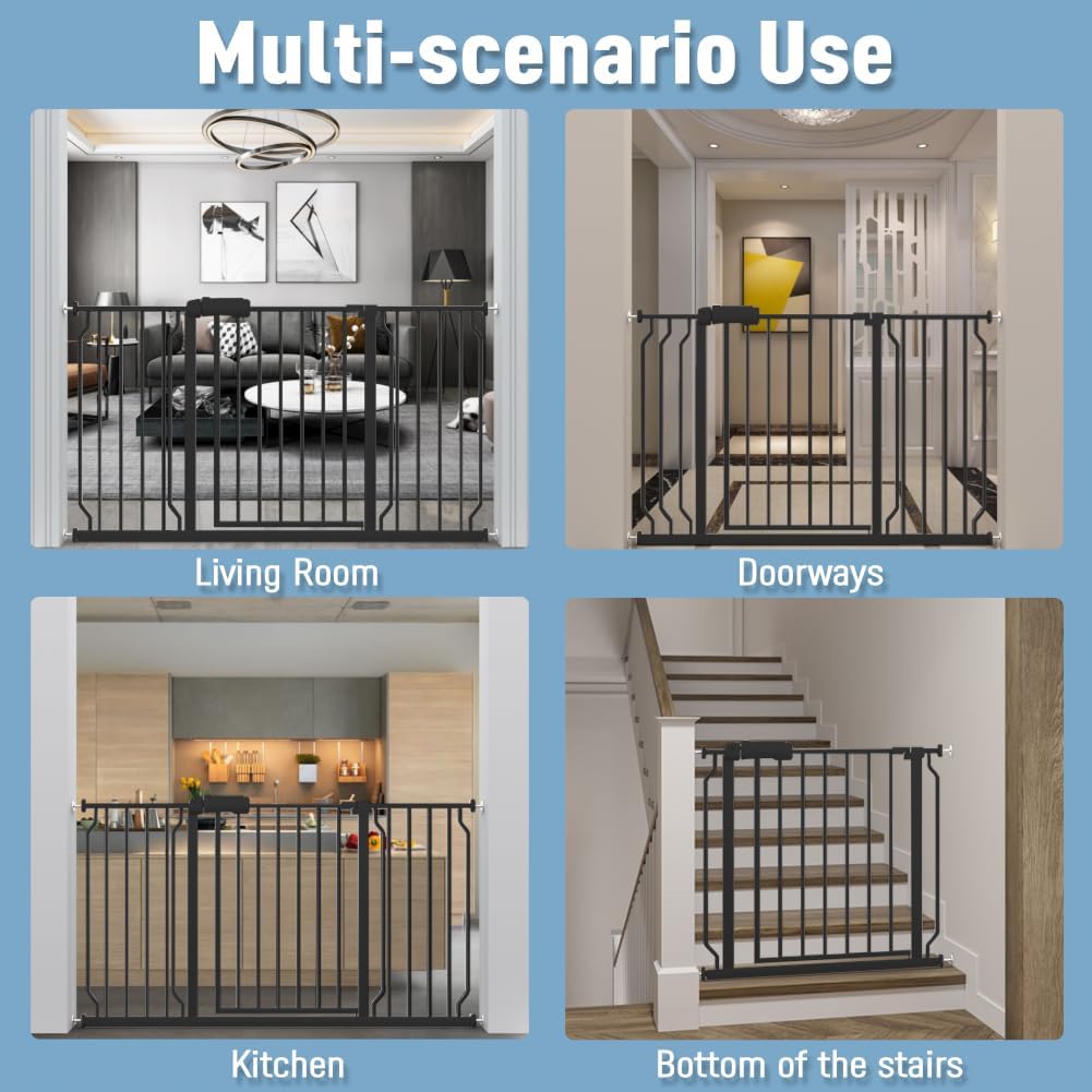 ALLAIBB Extra Wide Pressure Mount Baby Gate Auto Close Black Metal Child Dog Pet Safety Gates with Walk Through for Stairs,Doorways,Kitchen and Living Room (52.76-62.2'/134-158cm)