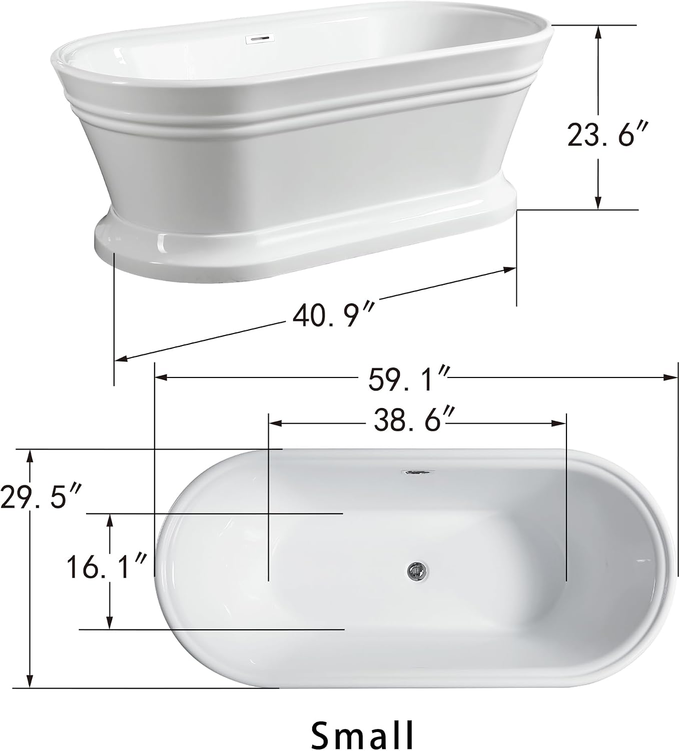 HomeBeyond 59 Inch Free Standing Bathtub | Acrylic Freestanding Soaking Tub, Classic Bathroom Stand Alone Tub Suitable Single Person Bathing, Pure White