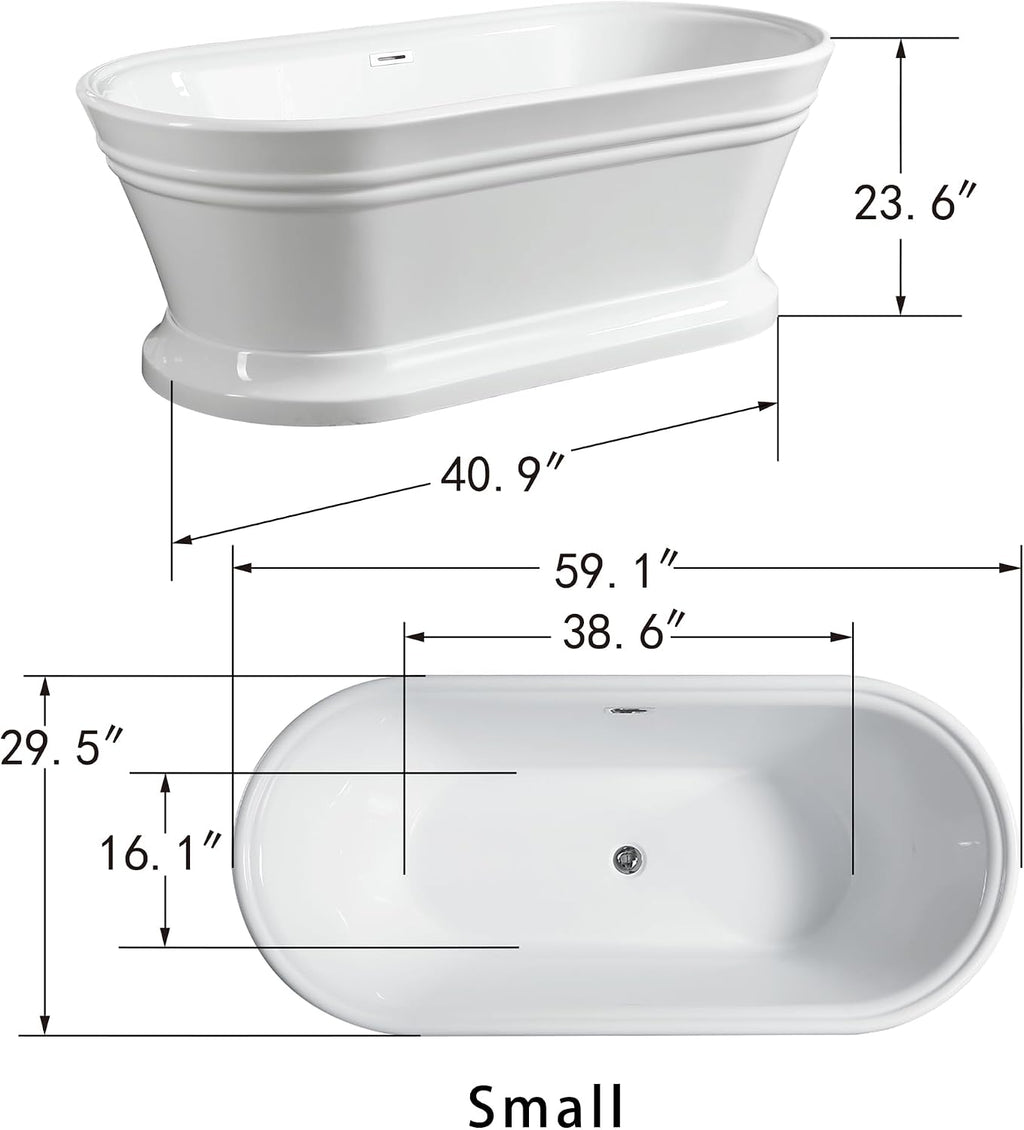 HomeBeyond 59 Inch Free Standing Bathtub | Acrylic Freestanding Soaking Tub, Classic Bathroom Stand Alone Tub Suitable Single Person Bathing, Matte Black