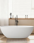 Stone Resin Freestanding Bathtubs,67'Solid Surface Matte White Oval Upgrade 25mm ultra-thick edges Luxury Stand Alone Bathroom Bath Soaking Tub with Pop up Drain & Integrated Slotted Overflow