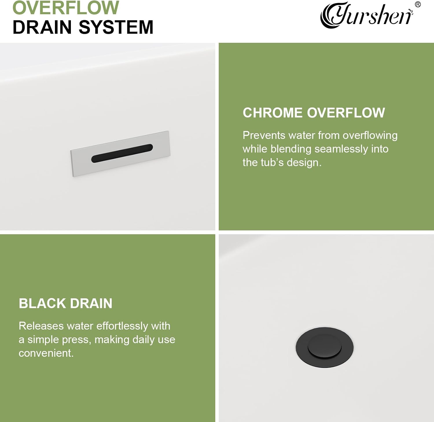 59' Freestanding Acrylic Bathtub White Roll Top Soaking Tub with Black Drain Sleek Finish for Contemporary Bathrooms, YSB9219