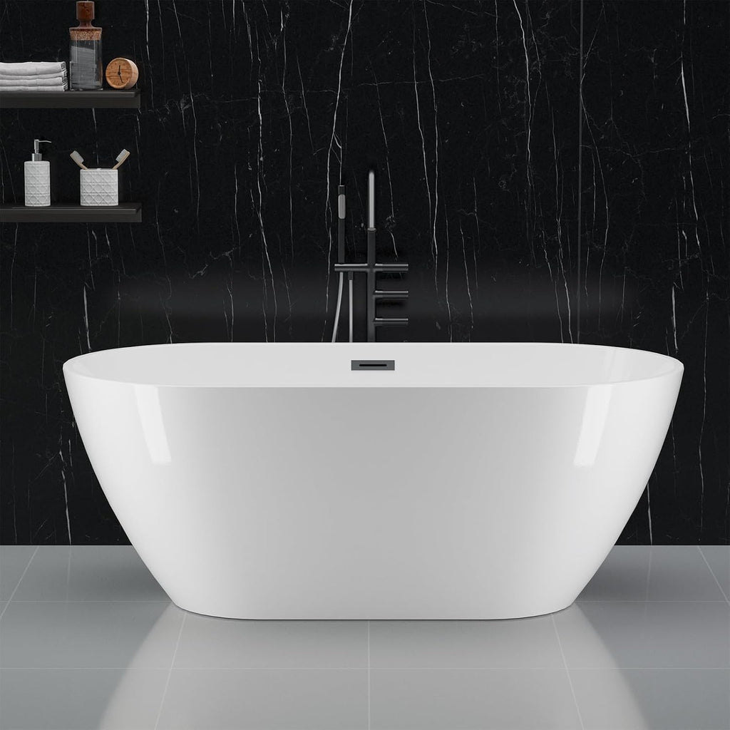 67 Inch Acrylic Freestanding Bathtub, Acrylic Soaking Bathtub with Matte Drain and Overflow, Deep Ergonomic Tub with Double-Walled Insulation, CUPC Certified, Modern Square Design