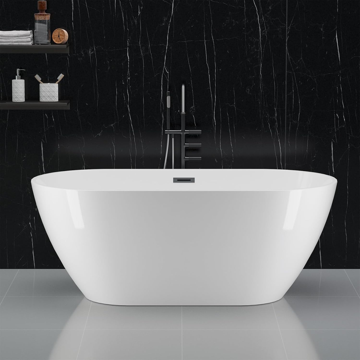 67 Inch Acrylic Freestanding Bathtub, Acrylic Soaking Bathtub with Matte Drain and Overflow, Deep Ergonomic Tub with Double-Walled Insulation, CUPC Certified, Modern Square Design