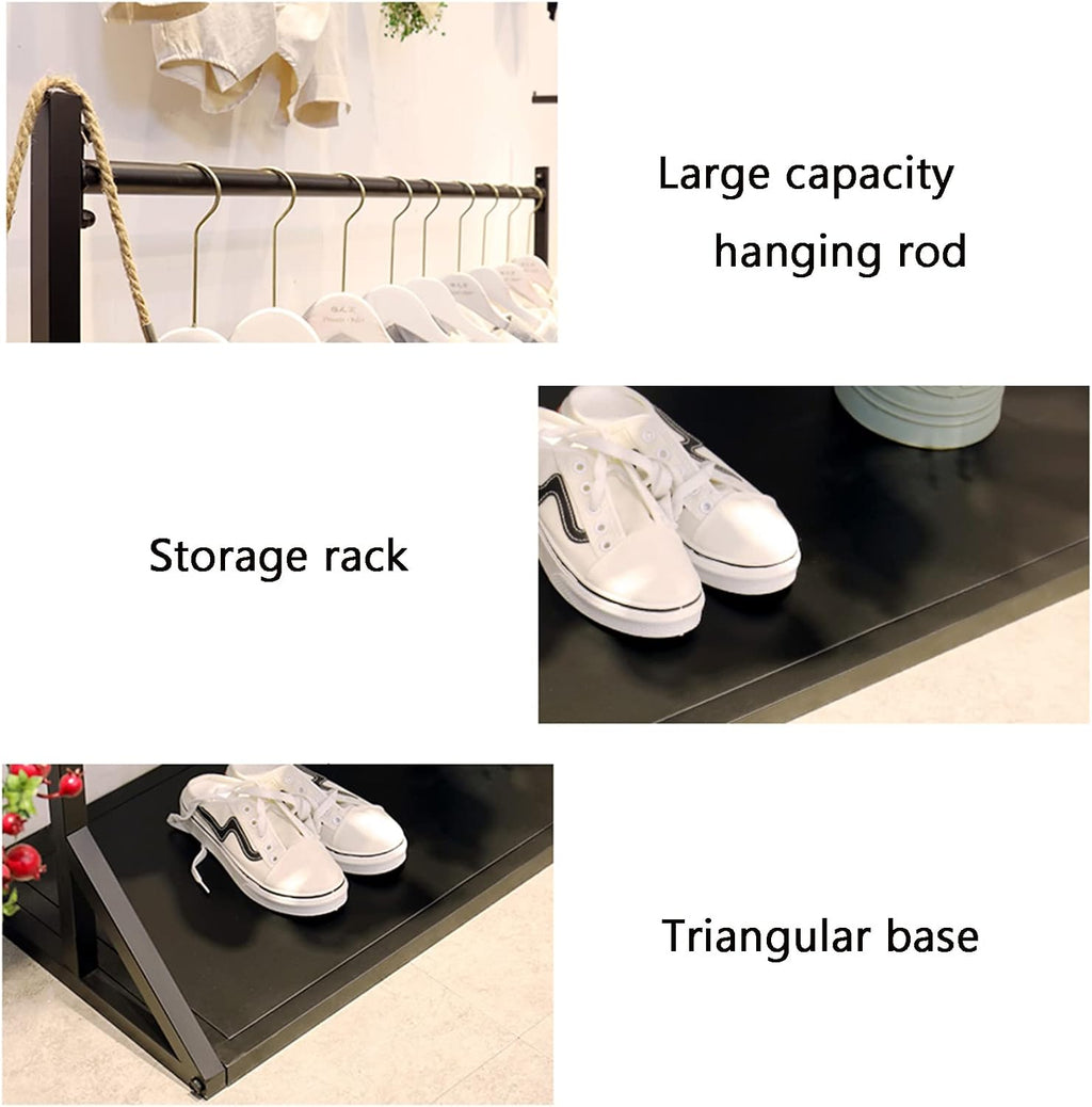 Garment Rack Clothing Rack with Shelves, Heavy Duty Metal Garment Rack for Hanging Clothes, Freestanding Coat Rack for Bedroom and Living Room, Industrial Pipe Clothes Drying Rack,(Size:120x40x150CM)