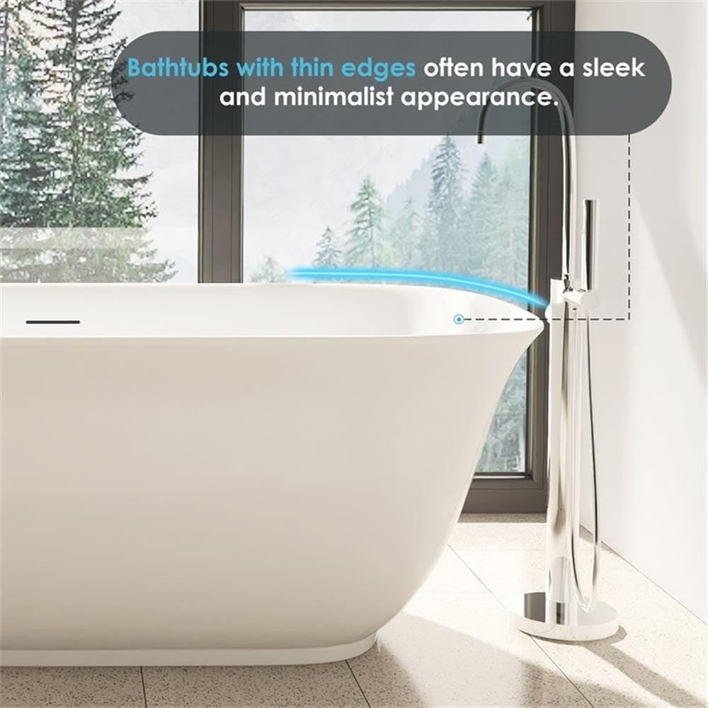 Pemberly Row 67' x 32' Flatbottom Freestanding Acrylic Soaking Bathtub, Glossy White Finish, Thin Edge Design, 66-Gallon Capacity, Scratch-Resistant, Contemporary Bathroom Tub for Immersive Bathing